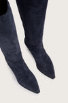 Navy blue suede cowboy boots with black heel from donna lei birds eye view