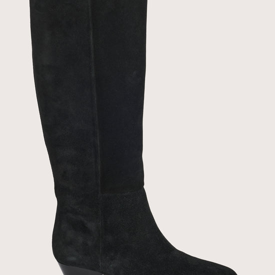 black suede cowboy boots with black heel
