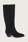 black suede cowboy boots with black heel