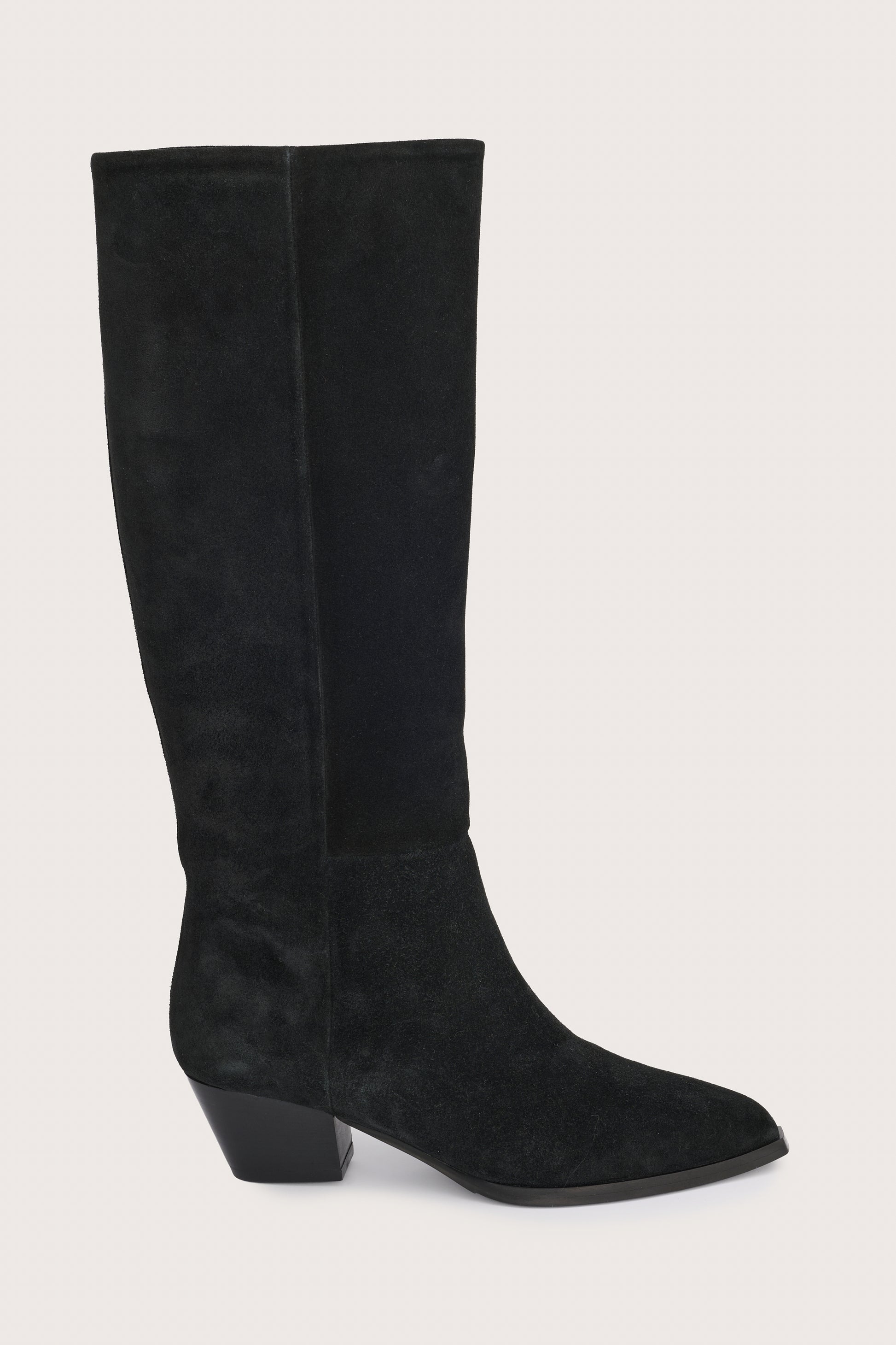 black suede cowboy boots with black heel