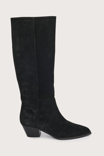 black suede cowboy boots with black heel