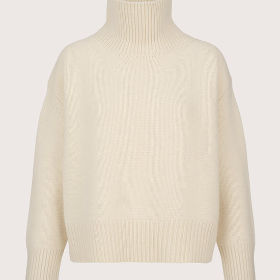 white heavy gauge cashmere turtleneck jumper