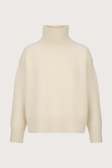 white heavy gauge cashmere turtleneck jumper
