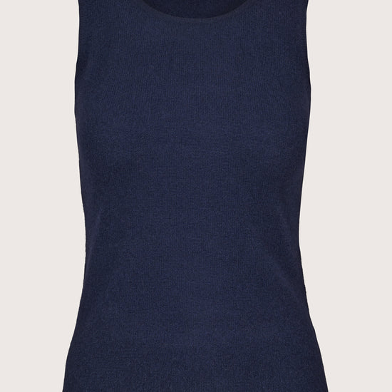 navy blue round neck cashmere sleeveless tank top