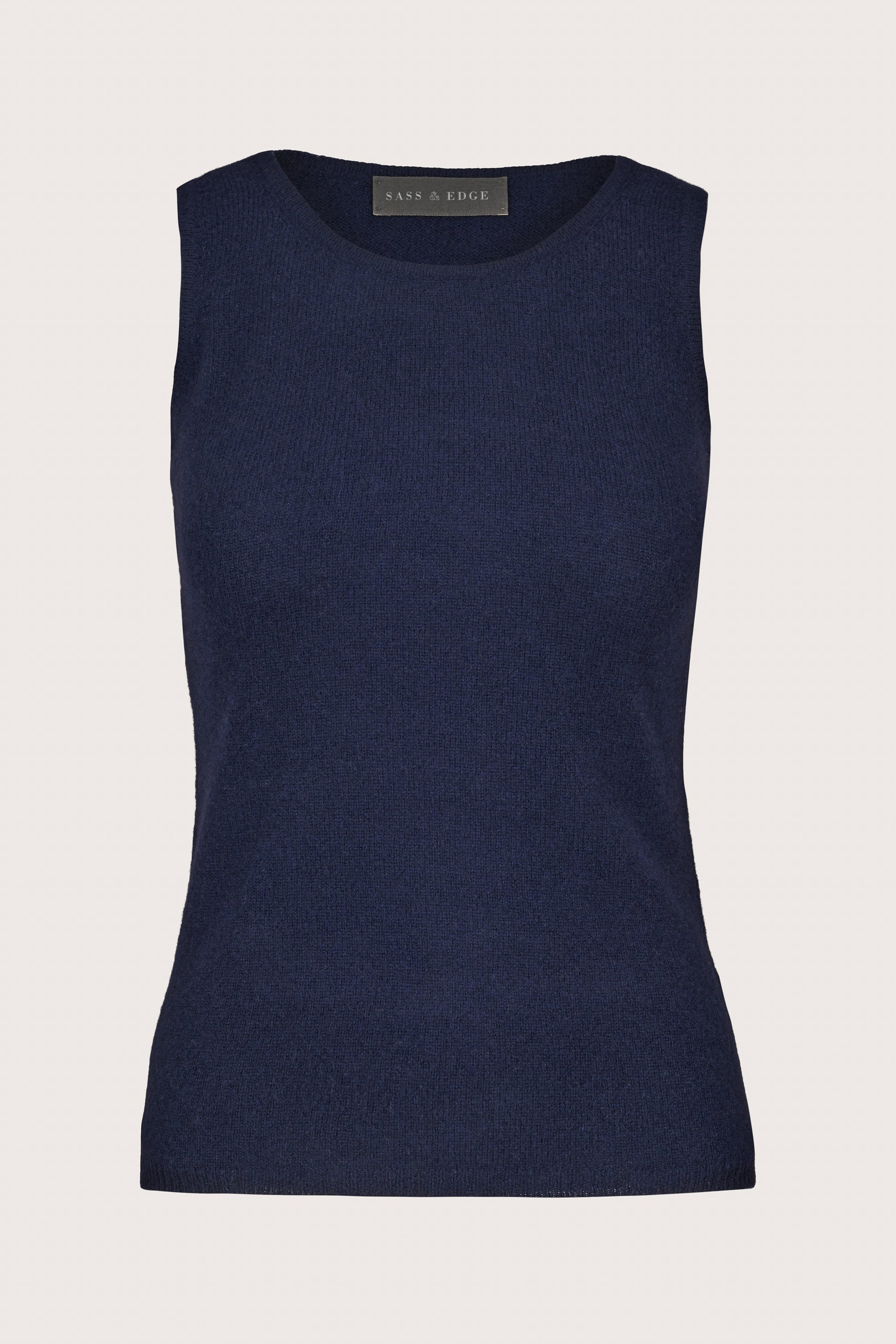 navy blue round neck cashmere sleeveless tank top