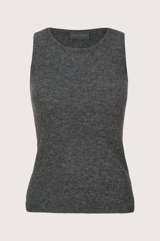 dark grey round neck cashmere sleeveless tank top