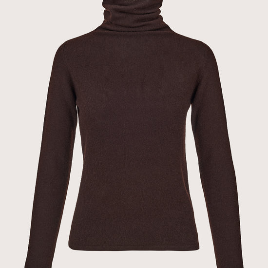 chocolate brown cashmere roll neck jumper 