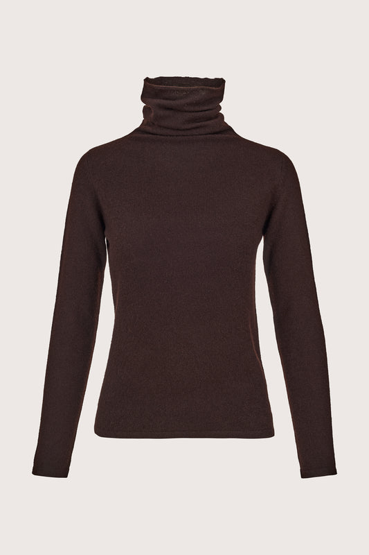 chocolate brown cashmere roll neck jumper 