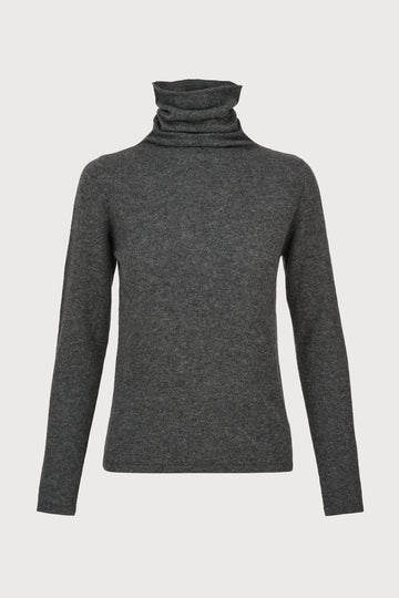 dark grey roll neck cashmere jumper