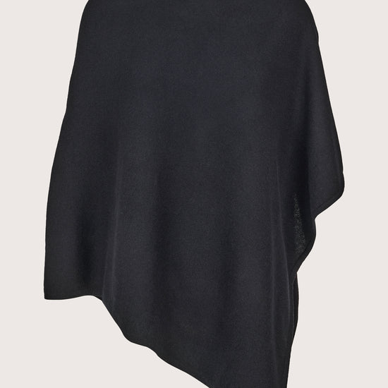 black cashmere poncho with asymmetric hem