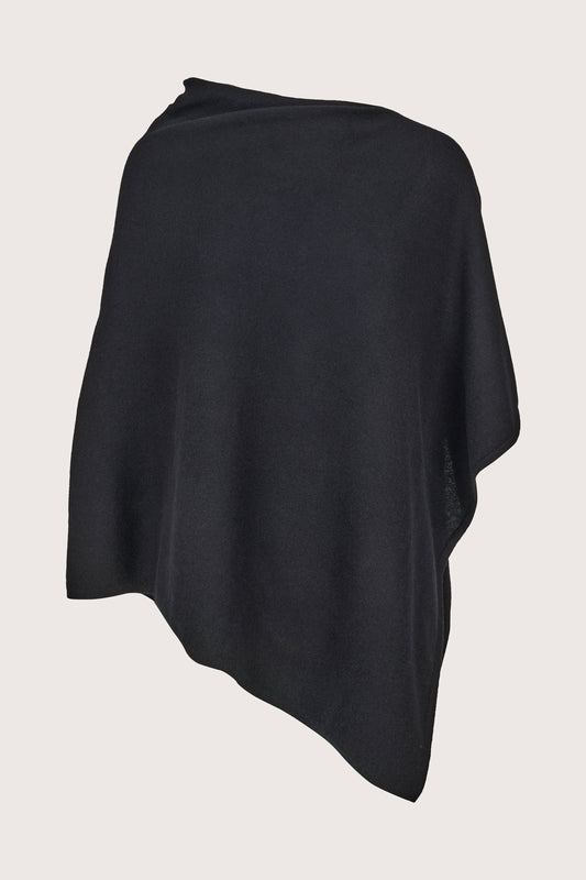 black cashmere poncho with asymmetric hem