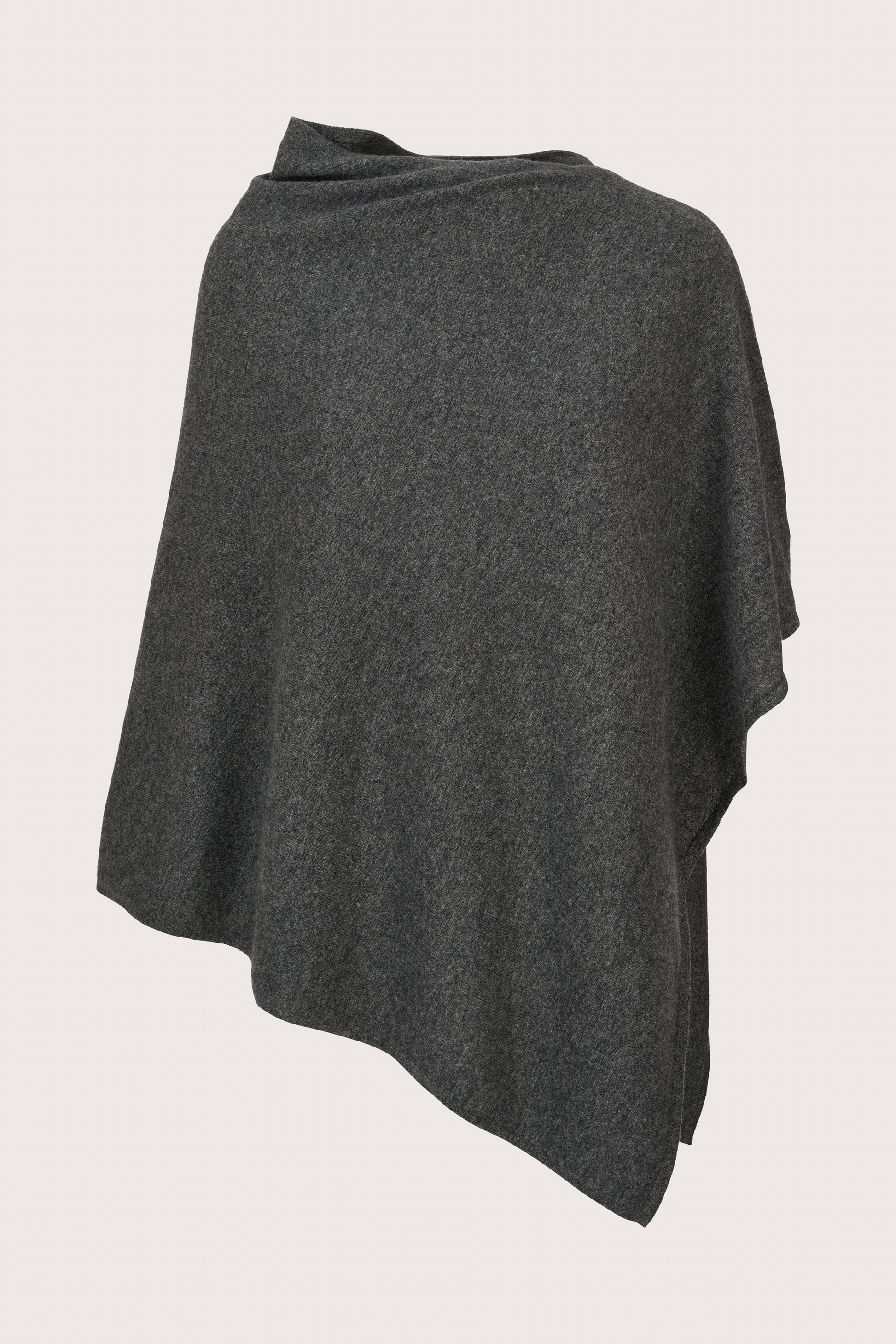 dark grey cashmere poncho with asymmetric hem