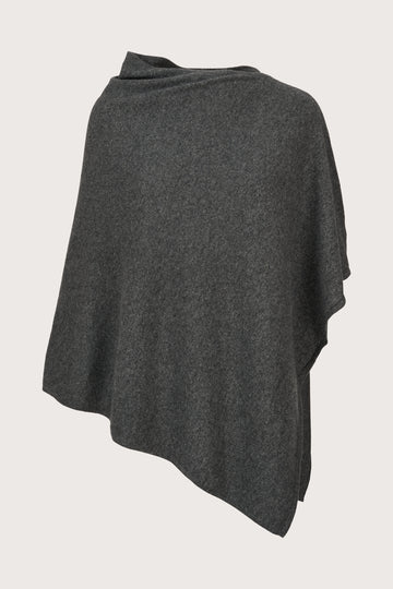 dark grey cashmere poncho with asymmetric hem