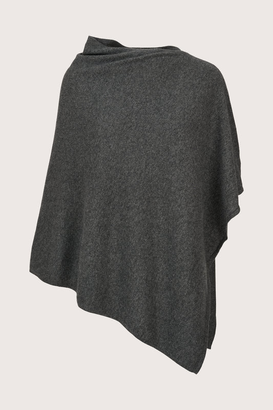 dark grey cashmere poncho with asymmetric hem