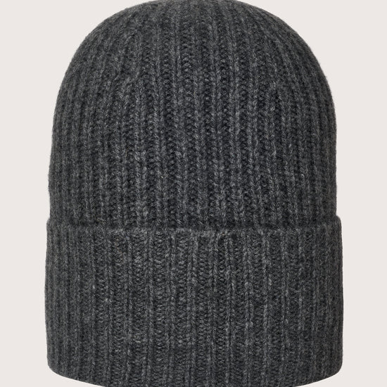 dark grey ribbed cashmere beanie with turn up