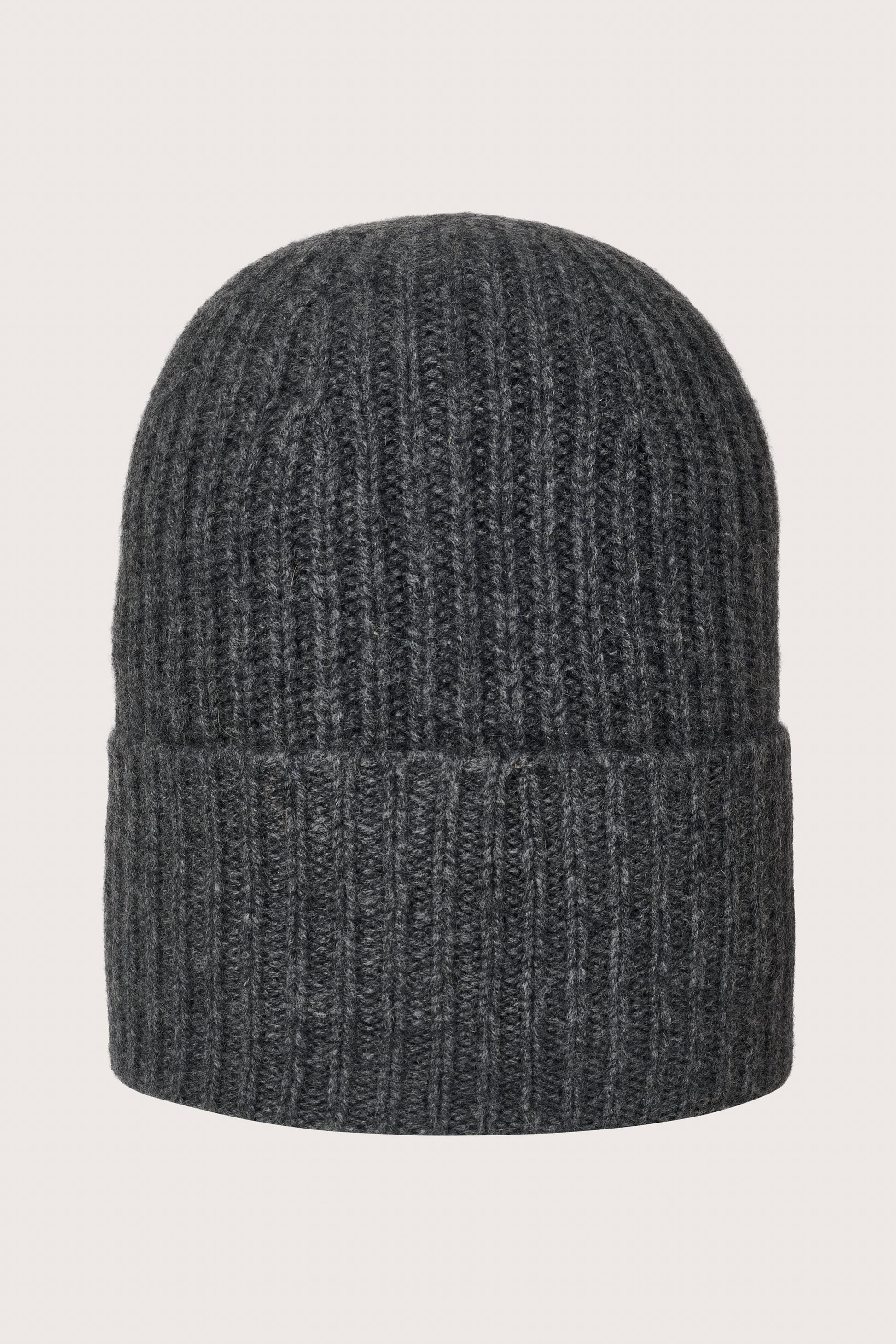 dark grey ribbed cashmere beanie with turn up