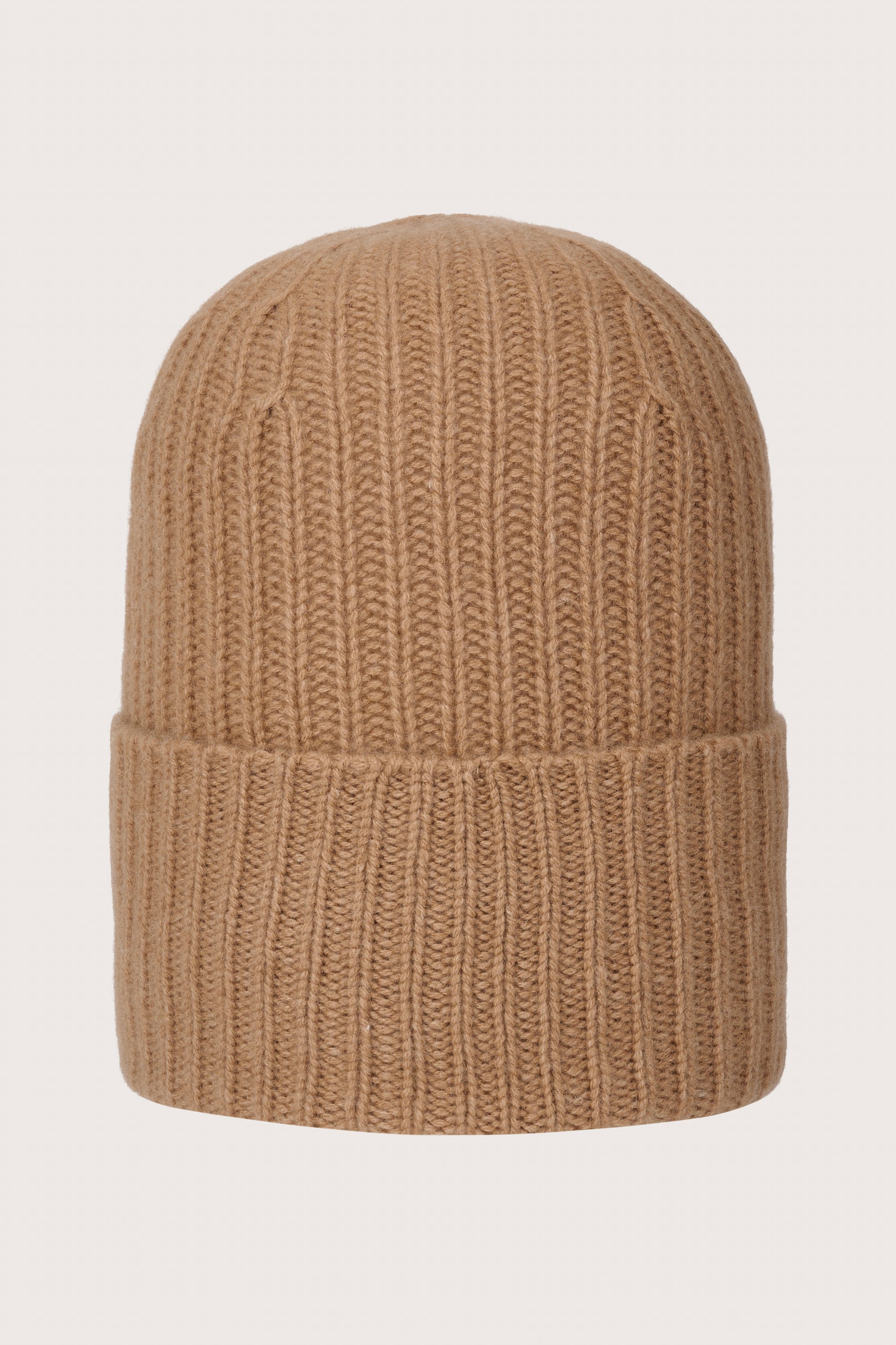 brown ribbed cashmere beanie with turn up