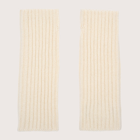 white ribbed cashmere wrist warmers