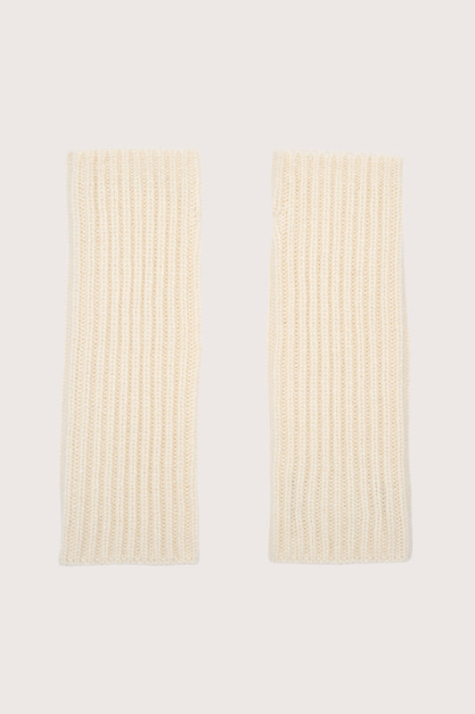 white ribbed cashmere wrist warmers