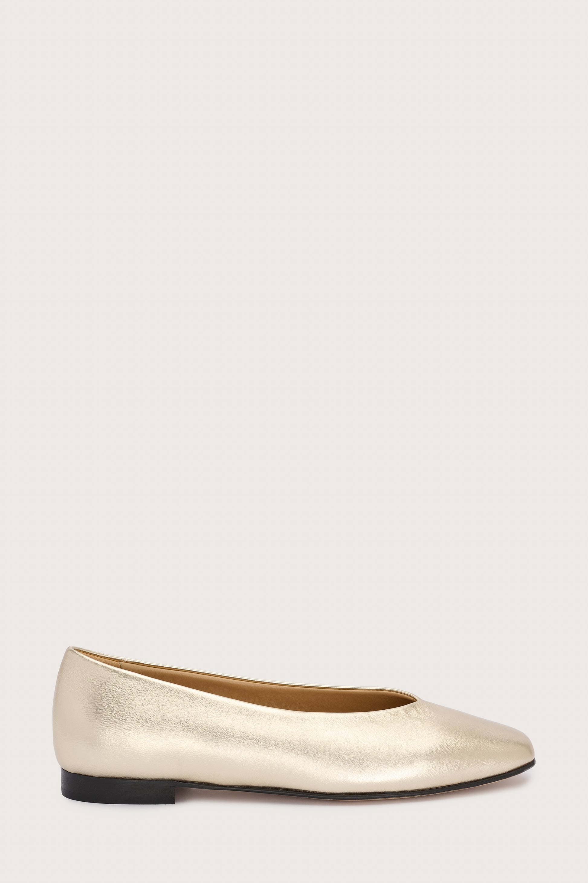 pale gold leather ballet flats with v shaped toe shape