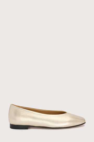 pale gold leather ballet flats with v shaped toe shape