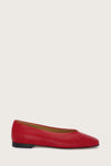 red leather ballet flats with v shaped toe shape