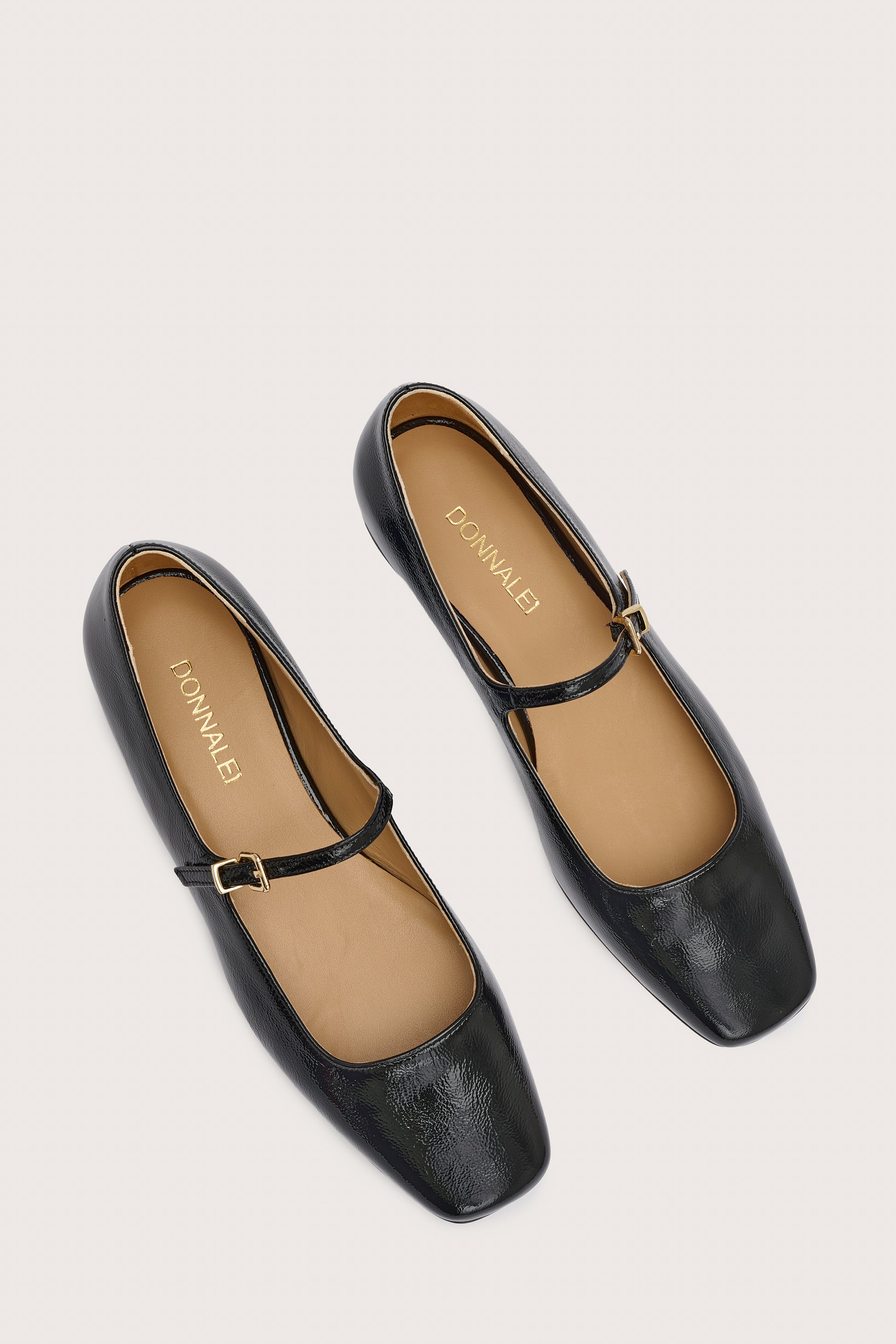 black patent leather square toe mary janes from donna lei birds eye view