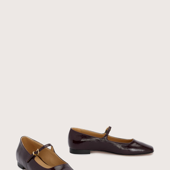 burgundy patent leather square toe mary janes from donna lei front view