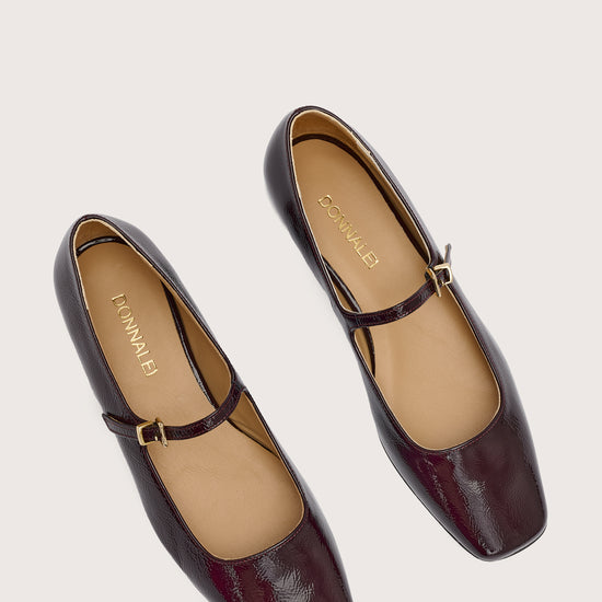 burgundy patent leather square toe mary janes from donna lei birds eye view