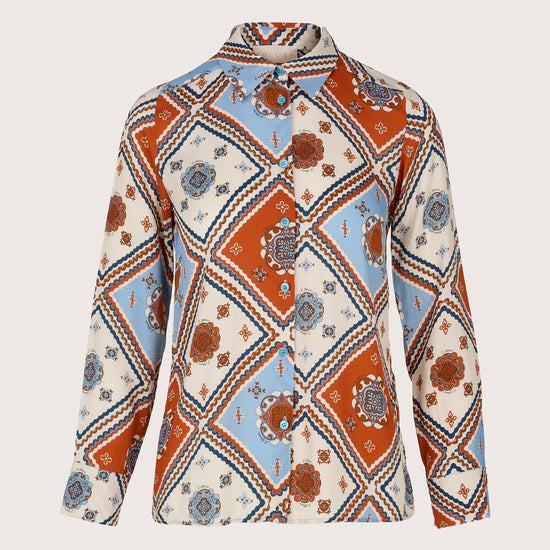 satin touch shirt with tile pattern with classic collar and long sleeves