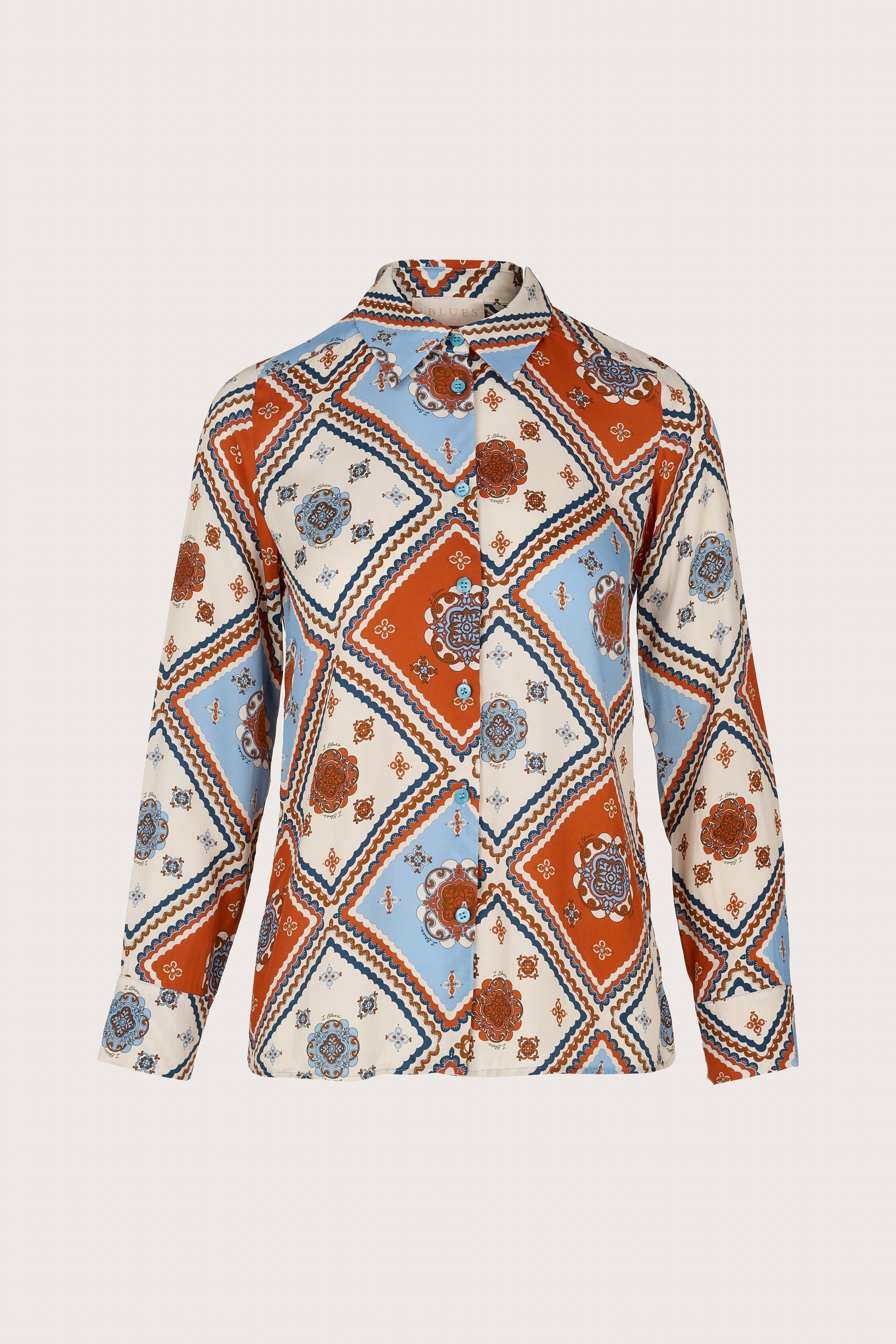 satin touch shirt with tile pattern with classic collar and long sleeves