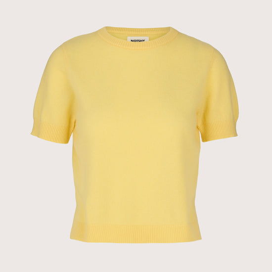 round neck short sleeve yellow cashmere jumper