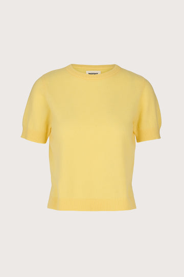 round neck short sleeve yellow cashmere jumper