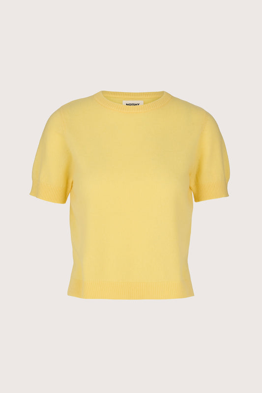 round neck short sleeve yellow cashmere jumper