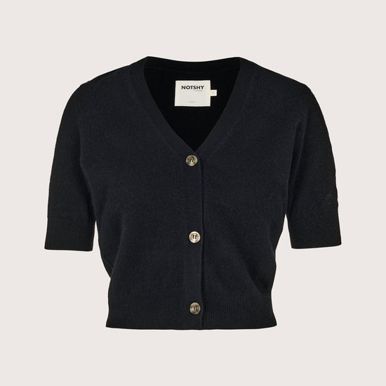 Black V neck short sleeve cashmere cardigan