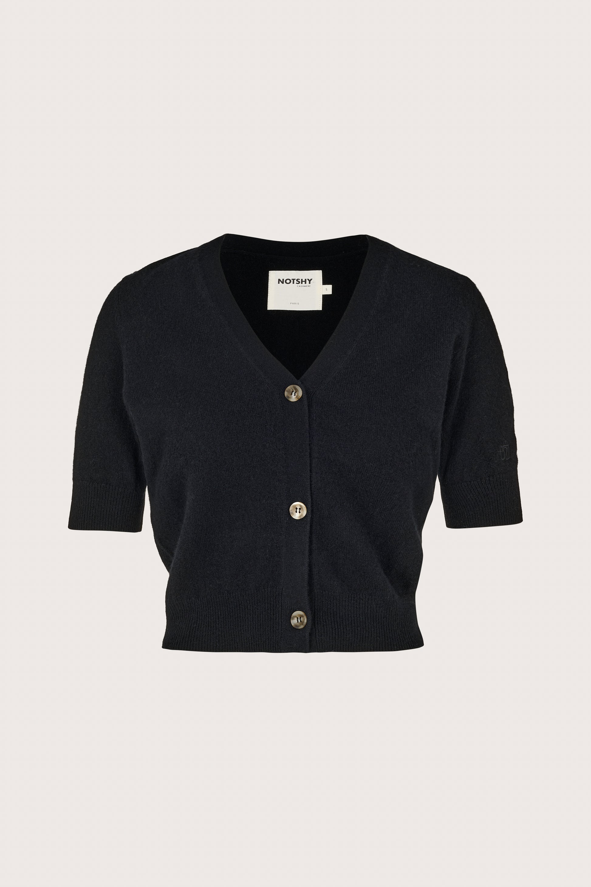 Black V neck short sleeve cashmere cardigan