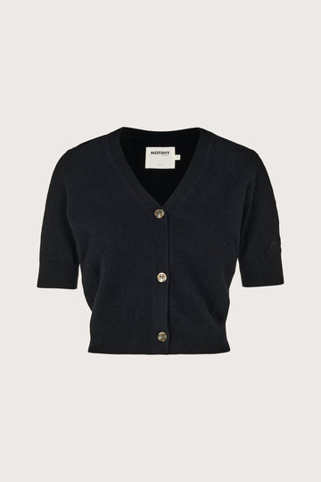 Black V neck short sleeve cashmere cardigan