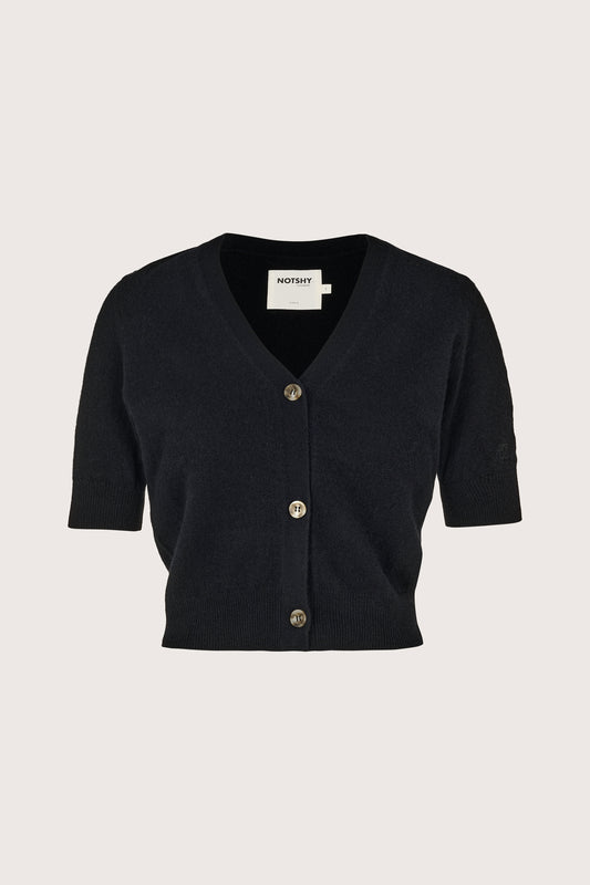 Black V neck short sleeve cashmere cardigan