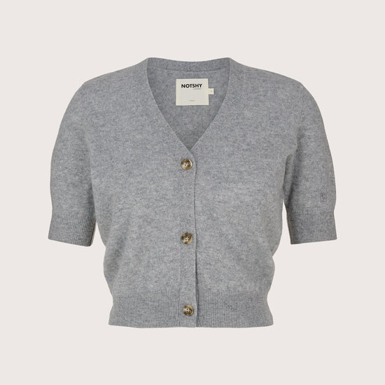 Grey cashmere v neck short sleeve cardigan