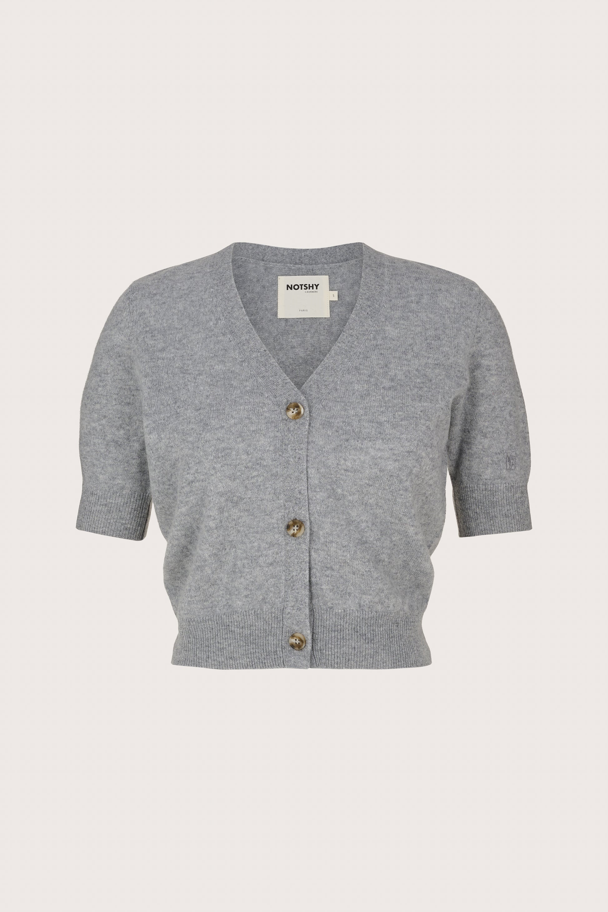 Grey cashmere v neck short sleeve cardigan