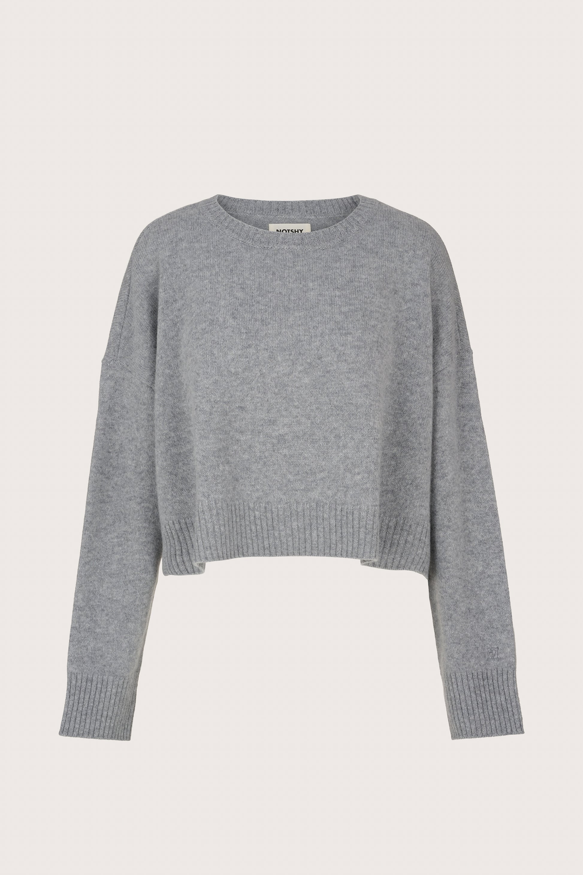 Round neck cashmere jumper in grey with long sleeves