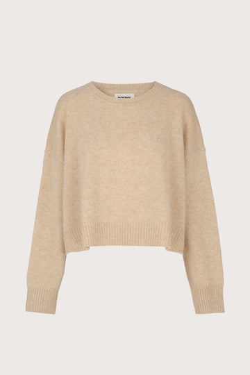Biscuit coloured cashmere jumper with round neck and drop shoulder