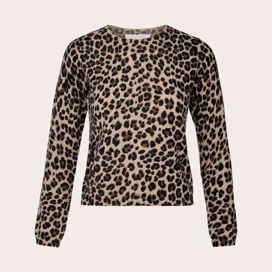 round neck leopard cashmere long sleeve knit
