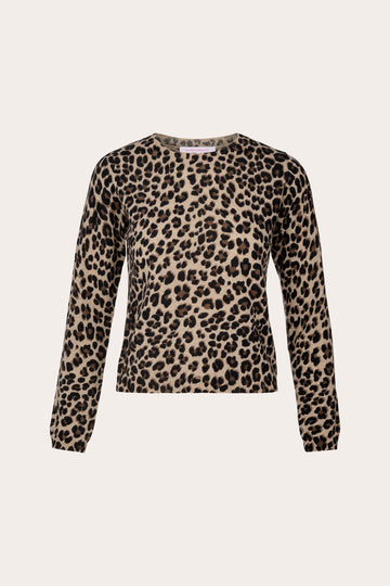 round neck leopard cashmere long sleeve knit