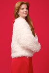 white faux fur feather effect short jacket