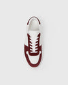 white trainers with burgundy suede birds eye view