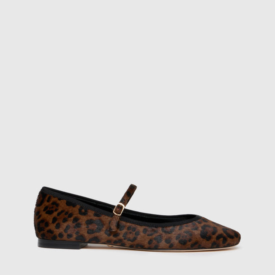 leopard print flats with square toe and strap