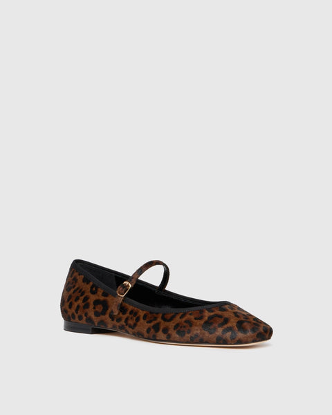 leopard print flats with square toe and strap side view