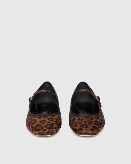 leopard print flats with square toe and strap front view