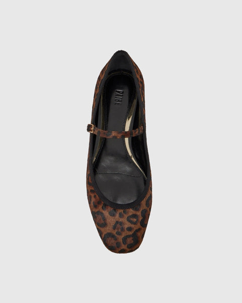 leopard print flats with square toe and strap birds eye view